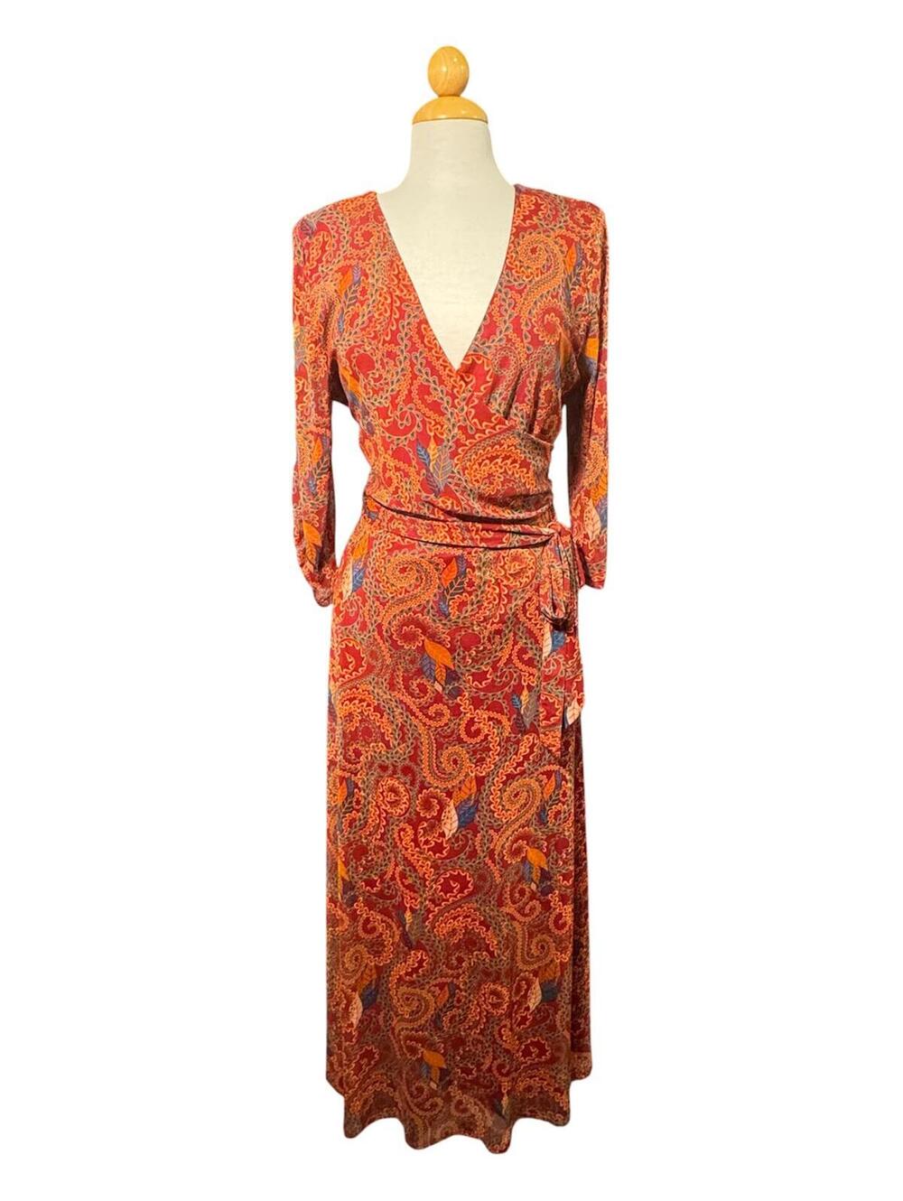 Harlow & Rose Burgundy Paisley Faux Wrap Maxi Dress